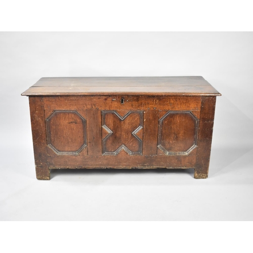 515 - A 19th Century Oak Coffer Chest with Three Plank Top and Three Panel Front, Lid Requires Repair, 133... 