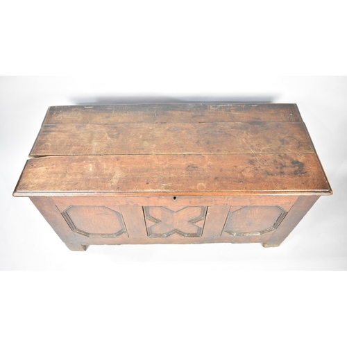 515 - A 19th Century Oak Coffer Chest with Three Plank Top and Three Panel Front, Lid Requires Repair, 133... 