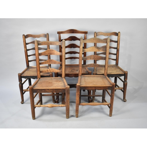 517 - A Harlequin Set of Five 19th Century Ladder Back Side Chairs