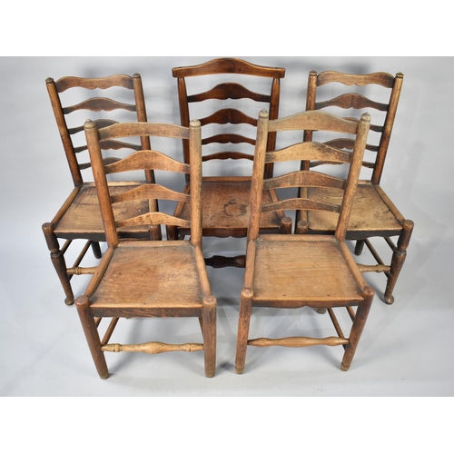 517 - A Harlequin Set of Five 19th Century Ladder Back Side Chairs