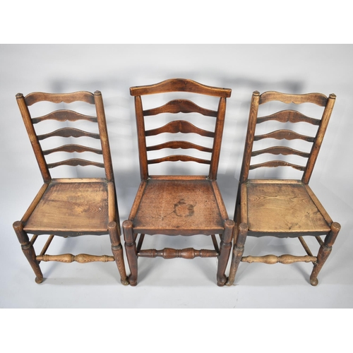 517 - A Harlequin Set of Five 19th Century Ladder Back Side Chairs