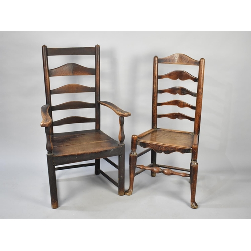 518 - An Early 19th Century Ladder Back Armchair together with a 19th Century Ladder Back Side Chair