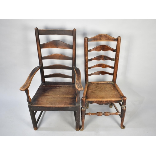 518 - An Early 19th Century Ladder Back Armchair together with a 19th Century Ladder Back Side Chair