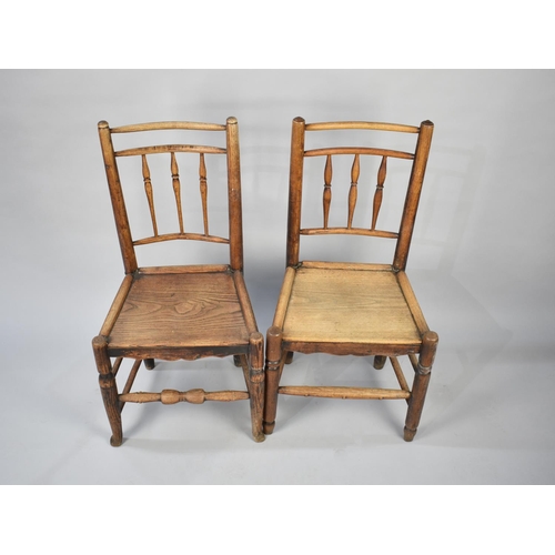 526 - A Near Pair of 19th Century Spindle Back Ash Wood Side Chairs