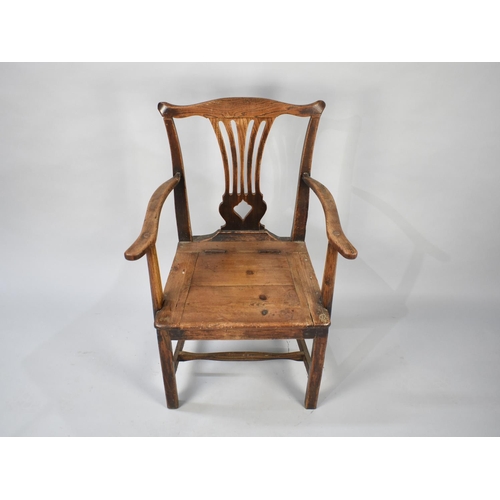 527 - A 19th Century Ash Commode Armchair with Pierced Vase Splat