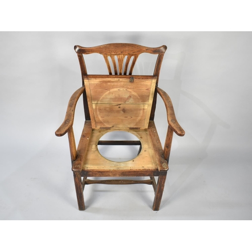 527 - A 19th Century Ash Commode Armchair with Pierced Vase Splat