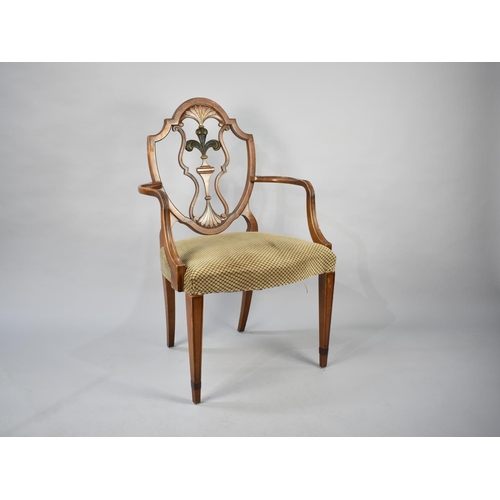 532 - A Mid 20th Century French Style Salon Armchair with Fleur De Lys Splat and Tapering Square Front Leg... 