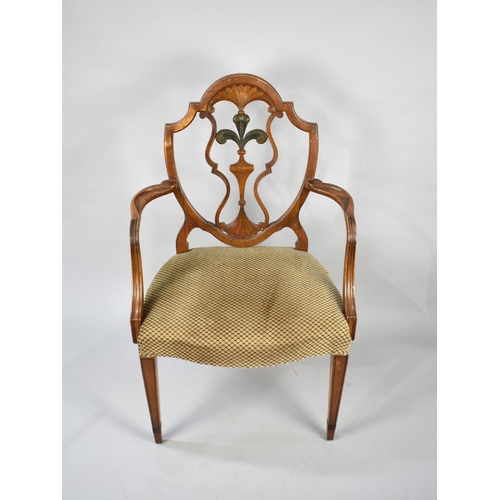 532 - A Mid 20th Century French Style Salon Armchair with Fleur De Lys Splat and Tapering Square Front Leg... 