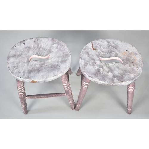 537 - A Near Pair of Painted Oval Topped Stools, 35cm Wide