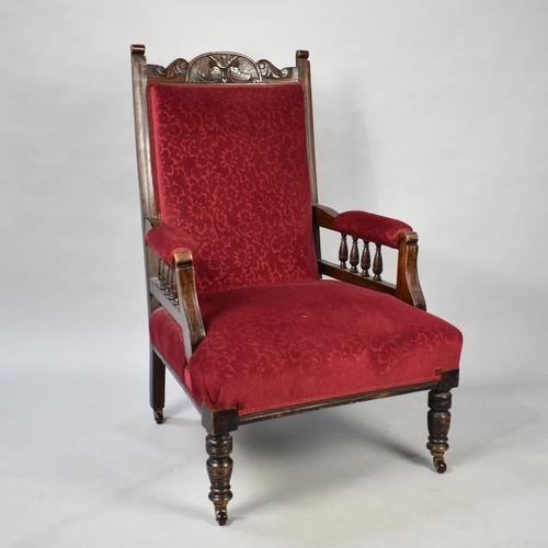 542 - An Upholstered Edwardian Ladies Nursing Armchair with Carved Mahogany Frame