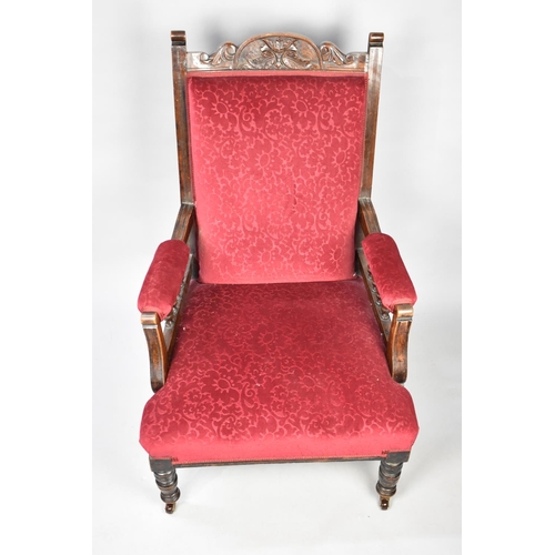 542 - An Upholstered Edwardian Ladies Nursing Armchair with Carved Mahogany Frame