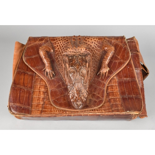 60 - A Vintage Alligator Skin Ladies Handbag, Mask with Glass Eyes, Condition Issues