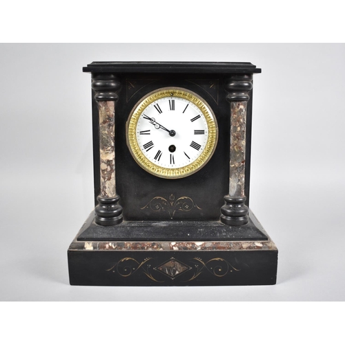 65 - A Late 19th/Early 20th Century French Black Slate and Marble Architectural Mantel Clock with Half Pi... 