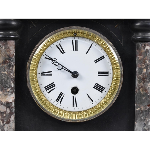 65 - A Late 19th/Early 20th Century French Black Slate and Marble Architectural Mantel Clock with Half Pi... 