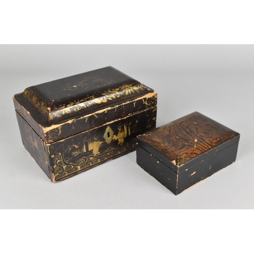 66 - A Late Victorian/Edwardian Oriental Gilt Decorated Laquered Box with Hinged together with a Smaller ... 