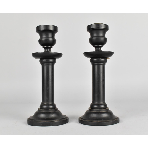 71 - A Pair of Edwardian Ebonized Dressing Table Candlesticks, 16cms High