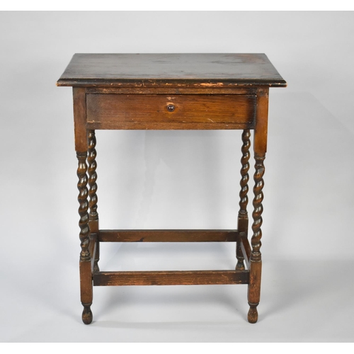 75 - A Mid 20th Century Oak Barley Twist Rectangular Side Table with Single Drawer, 61cms Wide