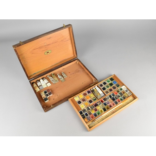 8 - A Winsor & Newton Watercolour Paint Box with Removable Tray, Watercolours, Brushes Etc, 28.5cms Wide