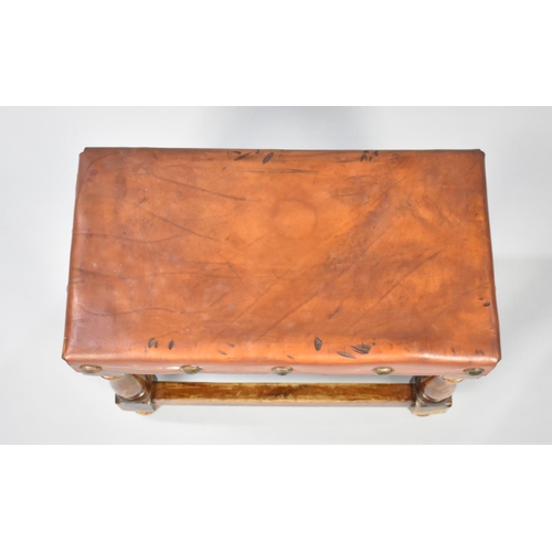 81 - A Mid 20th Century Leather Upholstered Rectangular Stool with Brass Studding, 52cms Wide