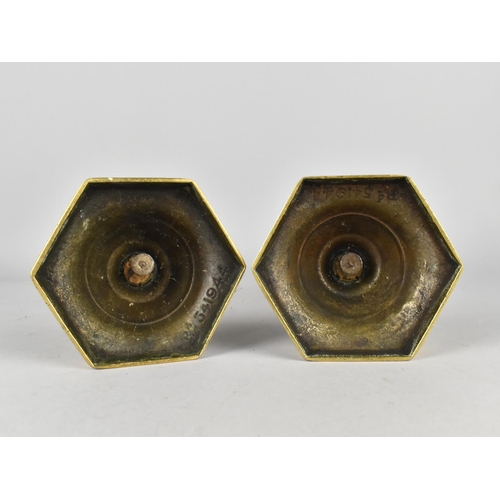 83 - A Pair of 19th Century Brass Candlesticks with Pushers, 30cms High