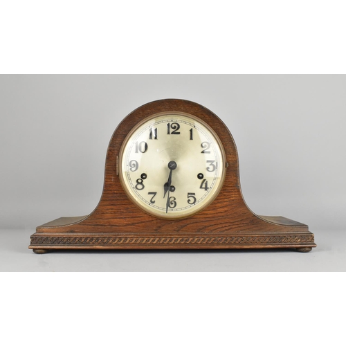 84 - A Mid 20th Century Oak Cased Westminster Chime Napoleon Hat Mantel Clock with German Movement, 42cms... 