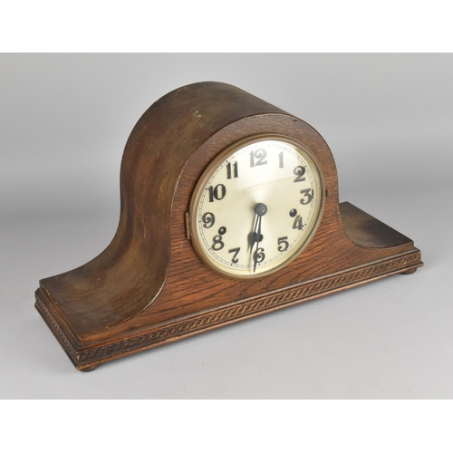 84 - A Mid 20th Century Oak Cased Westminster Chime Napoleon Hat Mantel Clock with German Movement, 42cms... 