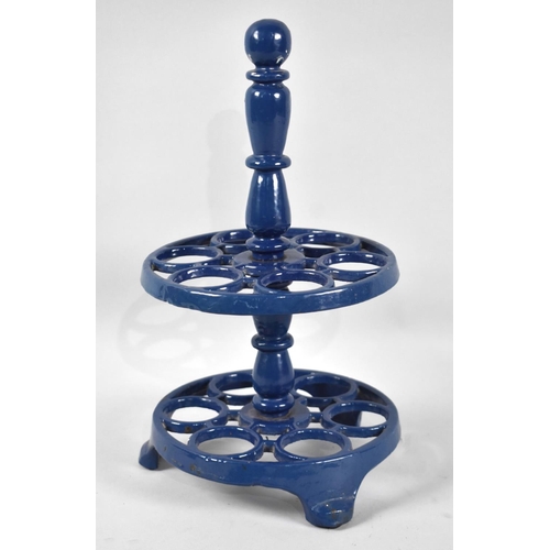 88 - A Modern Blue Enamelled Cast Iron Egg Stand, 28cms High