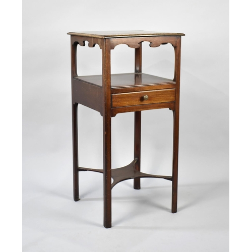 90 - A Georgian Mahogany Square Topped Gentleman's Wash Stand with Centre Drawer and Star Stretcher Shelf... 