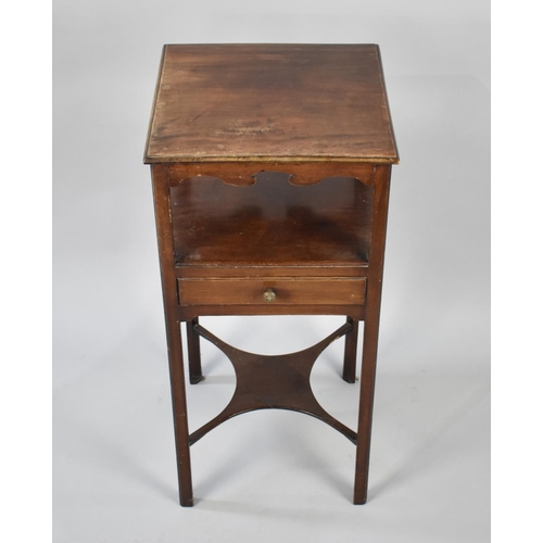 90 - A Georgian Mahogany Square Topped Gentleman's Wash Stand with Centre Drawer and Star Stretcher Shelf... 