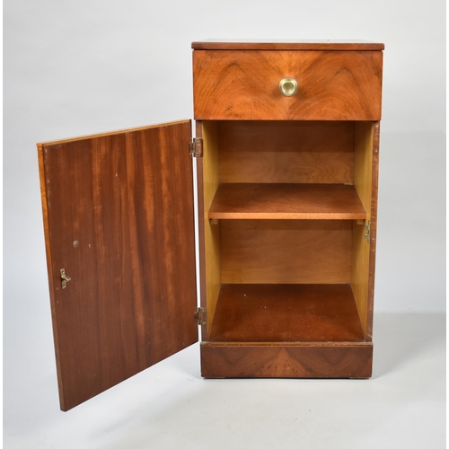 96 - A Mid 20th Century Walnut Bedside Cabinet with Top Drawer. 36.5cms Wide