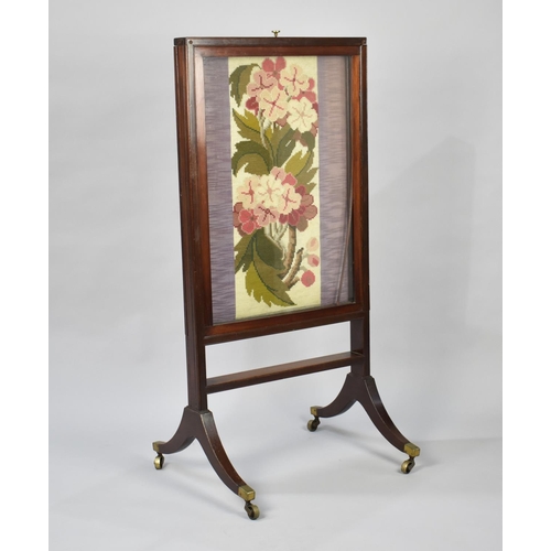 97 - A 19th Century Mahogany Fire Screen with Rise and Fall Tapestry Panel and Pull Out Panels Either Sid... 