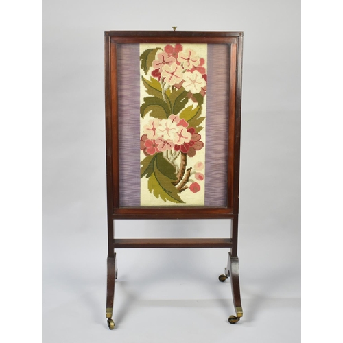 97 - A 19th Century Mahogany Fire Screen with Rise and Fall Tapestry Panel and Pull Out Panels Either Sid... 