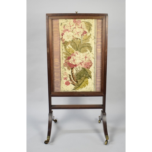 97 - A 19th Century Mahogany Fire Screen with Rise and Fall Tapestry Panel and Pull Out Panels Either Sid... 