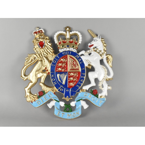 116 - A Reproduction Painted Cast Metal Plaque, Royal Coat of Arms, 49cm wide