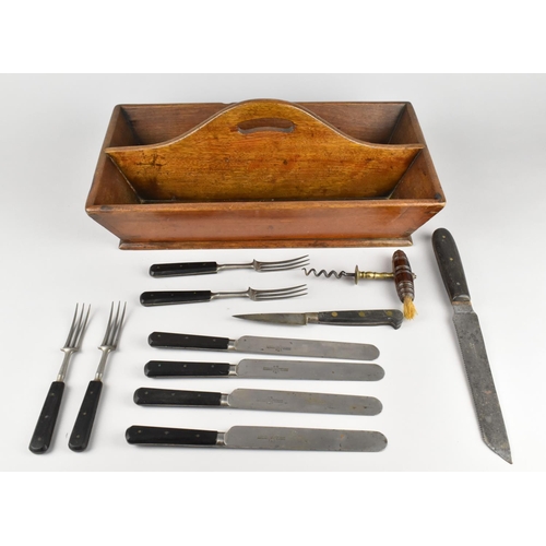 1 - A 19th Century Two Division Cutlery Tray Containing Corkscrew with Brush and Joseph Fenton and Sons ... 