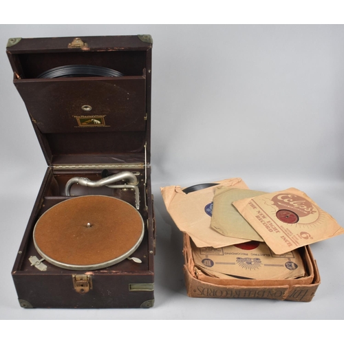 100 - A Vintage His Masters Voice Wind Up Gramophone together with a  Collection of 78RPM Records, Working... 