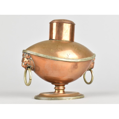 11 - A Small Adam Style Copper Tea Caddy with Lion Mask Ring Handles and Plated Oval Base, 11cms Wide and... 