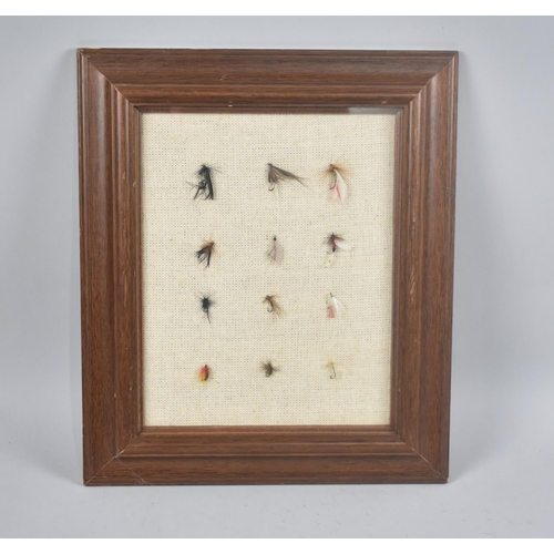 112 - A Framed Collection of Fishing Flies, 29cms by 34cms Overall