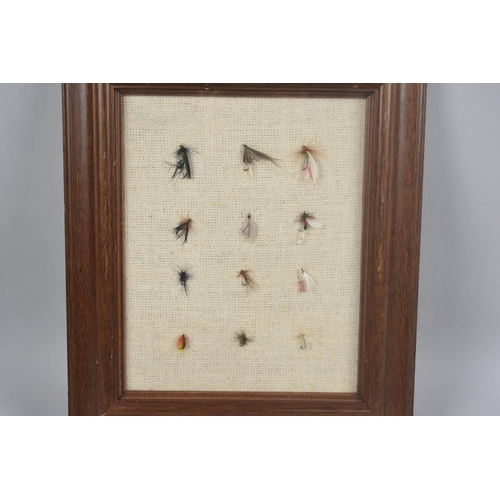 112 - A Framed Collection of Fishing Flies, 29cms by 34cms Overall