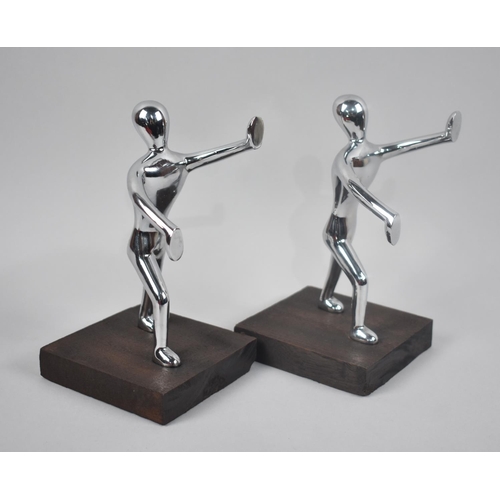 118 - A Pair of Modern Chromed Figural Bookends, 18cm High