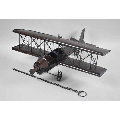 120 - A Modern Metal Ceiling hanging Model of a Vintage Bi-Plane, 59cms Wingspan