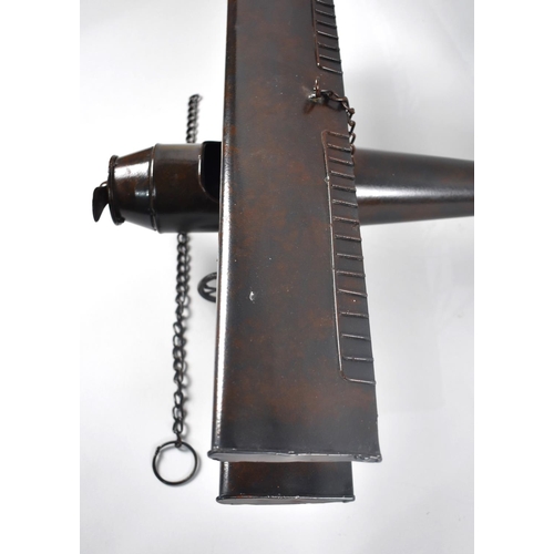 120 - A Modern Metal Ceiling hanging Model of a Vintage Bi-Plane, 59cms Wingspan