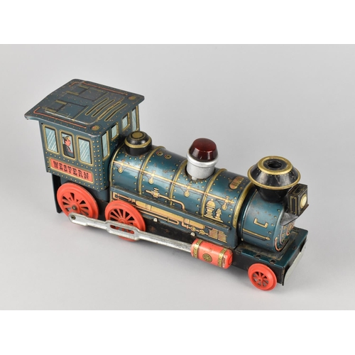 128 - A Vintage Japanese Tin Plate Battery Operated American Steam Locomotive by Modern Toys, 33cms Long