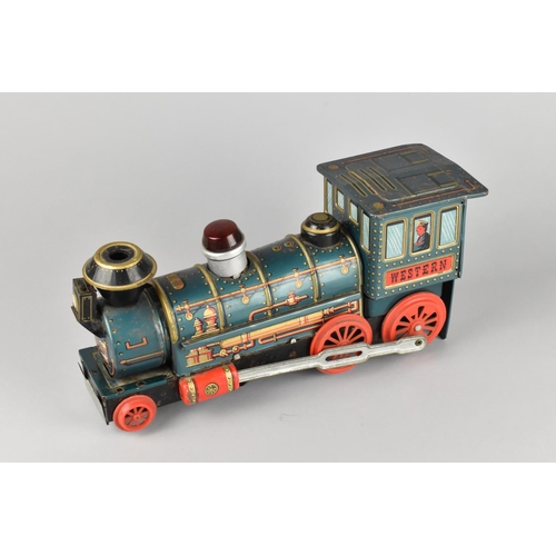 128 - A Vintage Japanese Tin Plate Battery Operated American Steam Locomotive by Modern Toys, 33cms Long