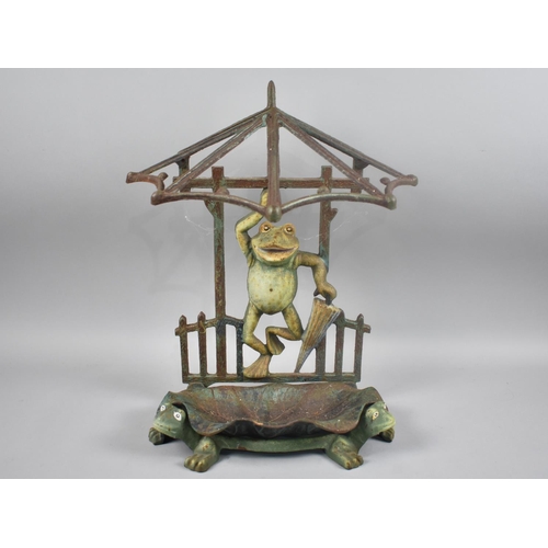 137 - A Late 20th Century Cast Iron Stick Stand in the Form of a Frog Holding Umbrella, 40cms High