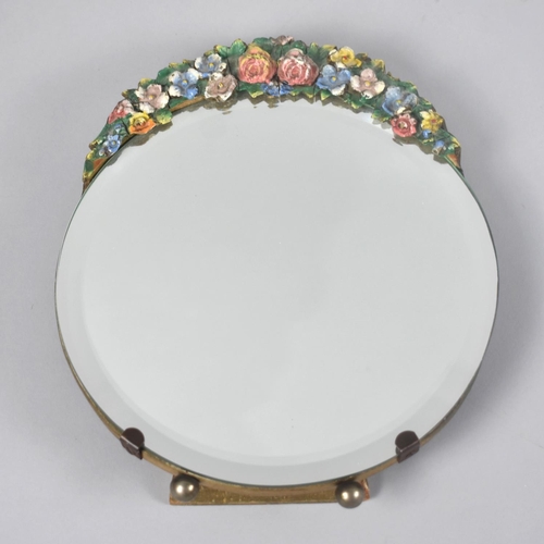 145 - A Vintage Circular Barbola Easel Back Mirror, 20cms Diameter