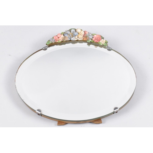 146 - A Vintage Oval Easel Back Barbola Mirror, 23x20cms