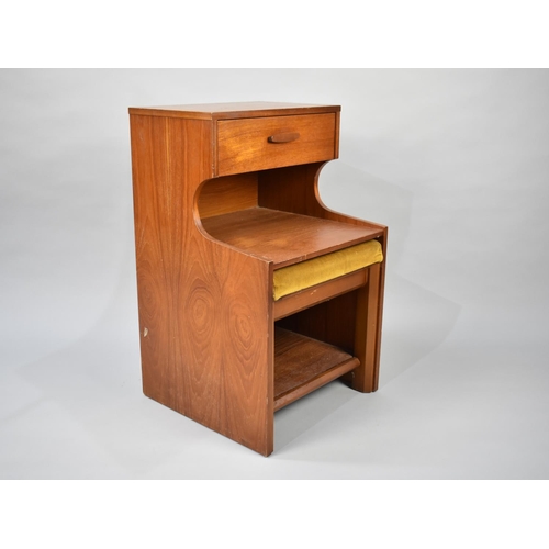 147 - A 1970s Telephone Seat with Single Drawer and Pull Out Stool, 42cms Wide