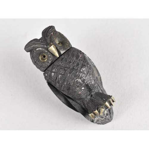 15 - A Late 19th Century Irish Bog Oak Novelty Souvenir Scent Flask in the Form of a Standing Owl with Wh... 