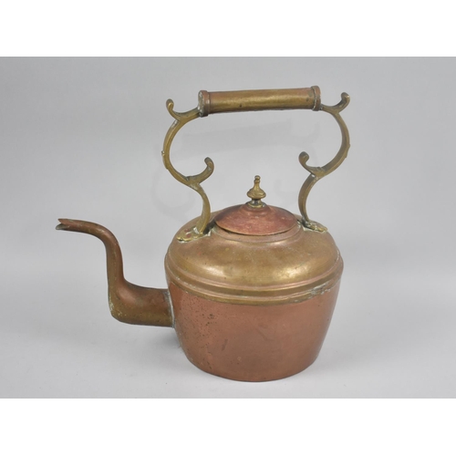 164 - A Large Copper Kettle with Brass Handle, 33cms High